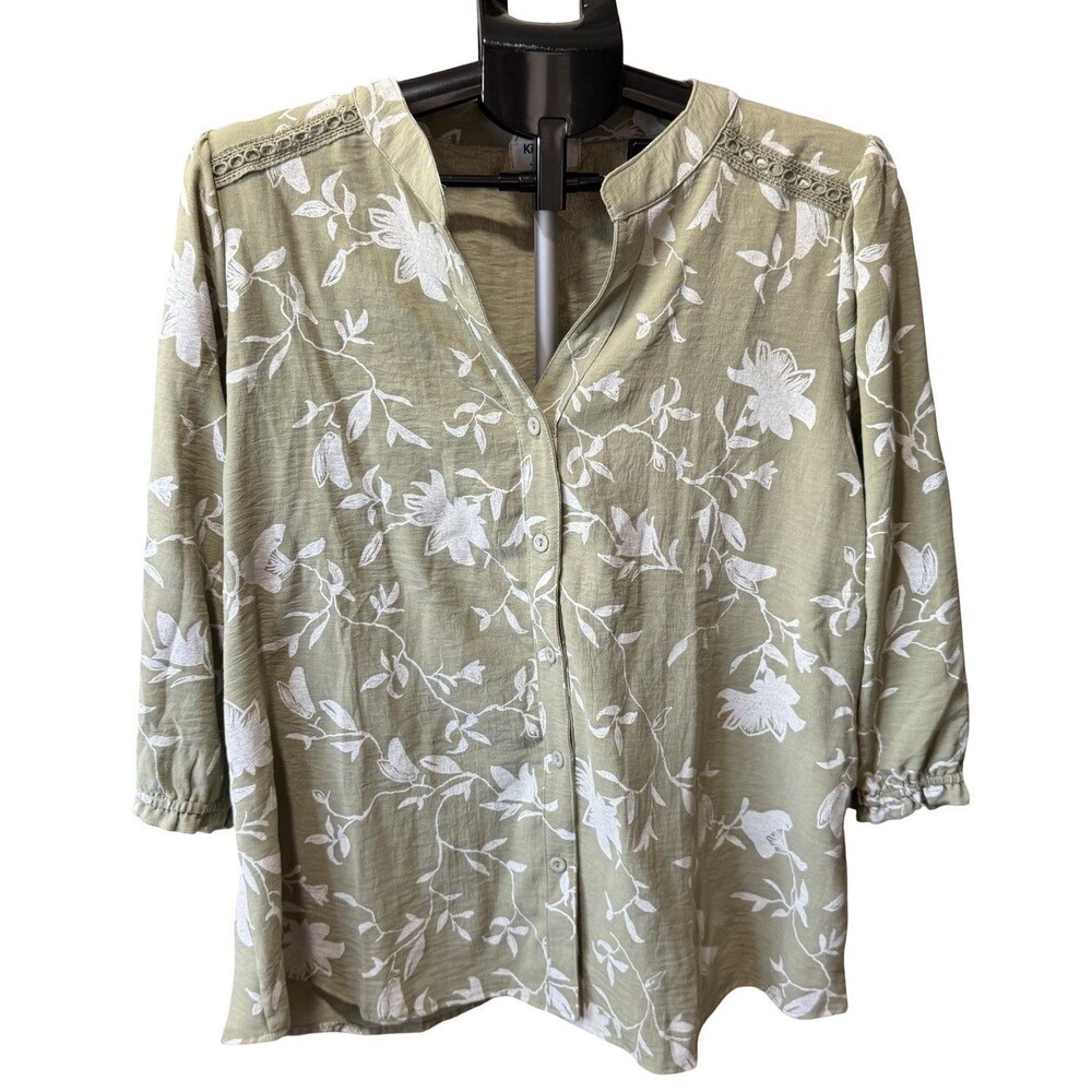 NWT Anthropologie Kindred Peasant Blouse‎ Boho TOP  Shirt Cotton 2X Green White